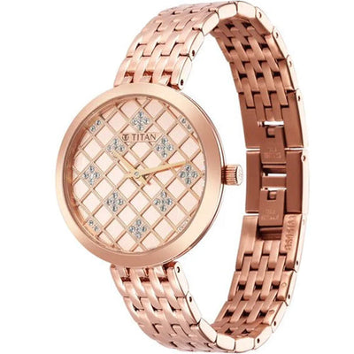 Titan Purple Unending Beauty Rose Gold Dial Women Watch With Stainless Steel Strap 34mm NS95163WM01