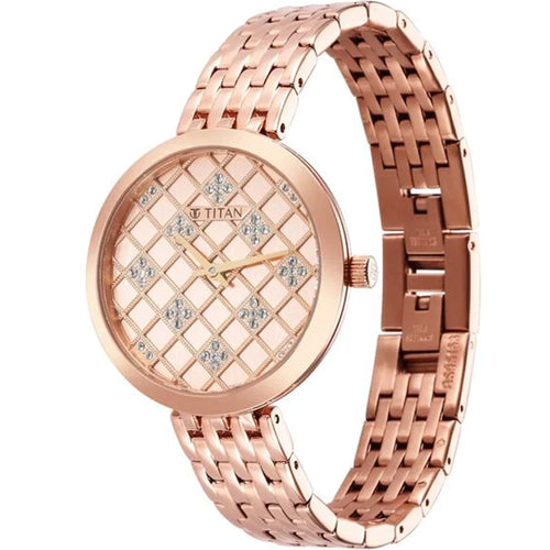 Titan Purple Unending Beauty Rose Gold Dial Women Watch With Stainless Steel Strap 34mm NS95163WM01