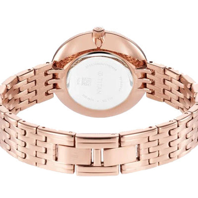 Titan Purple Unending Beauty Rose Gold Dial Women Watch With Stainless Steel Strap 34mm NS95163WM01