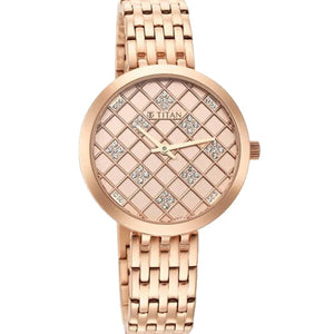 Titan Purple Unending Beauty Rose Gold Dial Women Watch With Stainless Steel Strap 34mm NS95163WM01