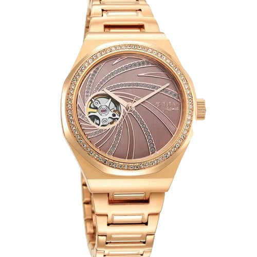 Titan Unending Beauty Automatic Brown Dial Analog Stainless Steel Strap watch for Women 36mm NS95177WM01