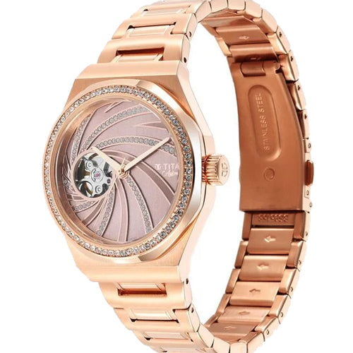 Titan Unending Beauty Automatic Brown Dial Analog Stainless Steel Strap watch for Women 36mm NS95177WM01