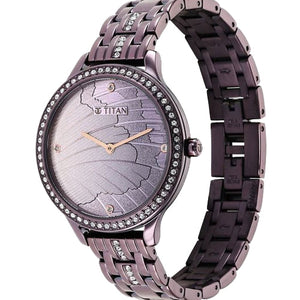 Titan Glitz Purple Dial Analog Stainless Steel Strap Watch for Women 36mm NS95209QM01