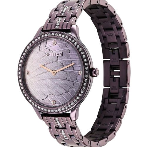 Titan Glitz Purple Dial Analog Stainless Steel Strap Watch for Women 36mm NS95209QM01
