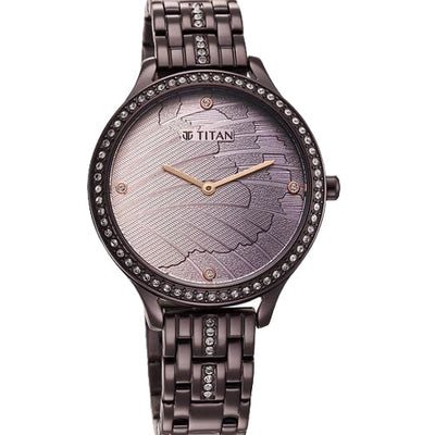 Titan Glitz Purple Dial Analog Stainless Steel Strap Watch for Women 36mm NS95209QM01