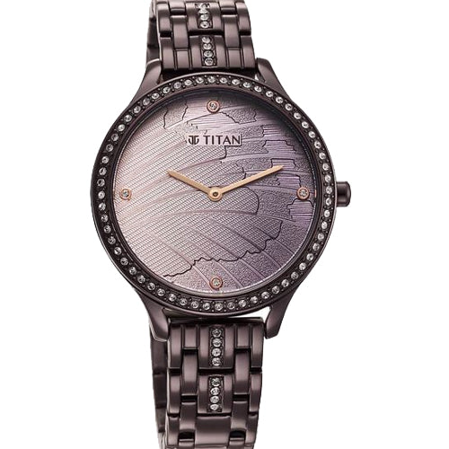 Titan Glitz Purple Dial Analog Stainless Steel Strap Watch for Women 36mm NS95209QM01