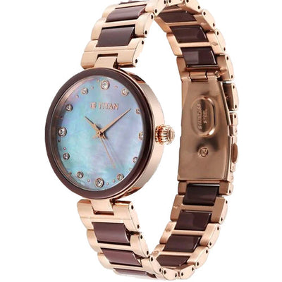 Titan Purple Ceramics Mother of Pearl Dial Analog Steel and Ceramic Strap Watch for Women 34mm NS95214KD03