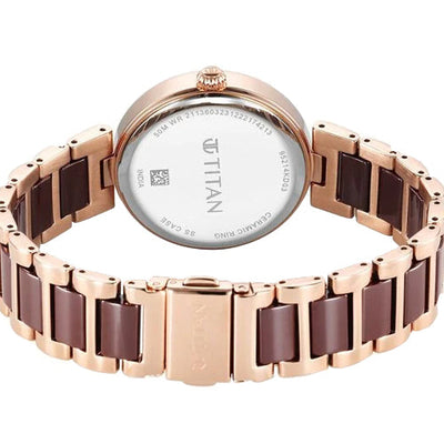 Titan Purple Ceramics Mother of Pearl Dial Analog Steel and Ceramic Strap Watch for Women 34mm NS95214KD03