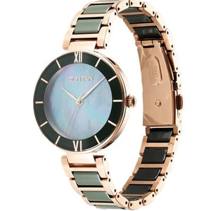 Titan Purple Ceramics Blue Dial Steel & Ceramic Strap Watch for Women 40.4mm NS95216KD01