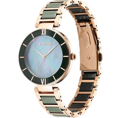 Titan Purple Ceramics Blue Dial Steel & Ceramic Strap Watch for Women 40.4mm NS95216KD01