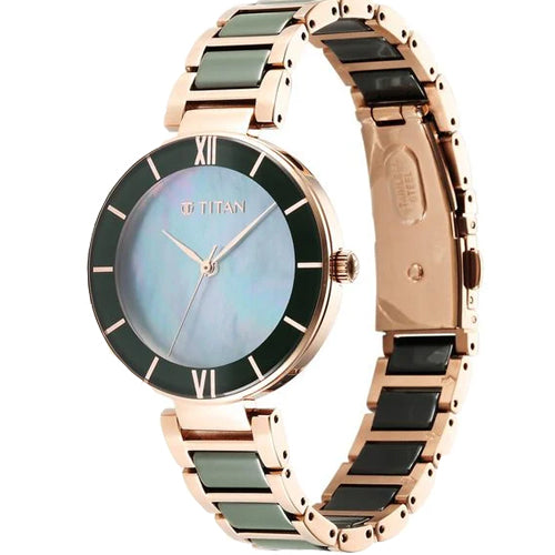Titan Purple Ceramics Blue Dial Steel & Ceramic Strap Watch for Women 40.4mm NS95216KD01