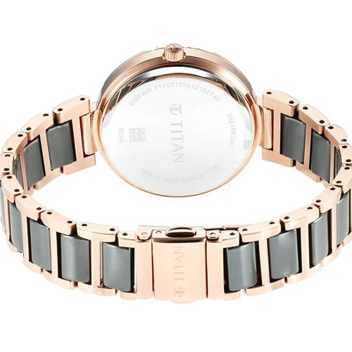 Titan Purple Ceramics Blue Dial Steel & Ceramic Strap Watch for Women 40.4mm NS95216KD01