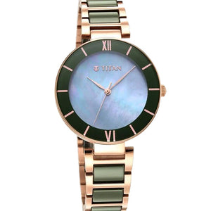 Titan Purple Ceramics Blue Dial Steel & Ceramic Strap Watch for Women 40.4mm NS95216KD01