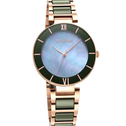 Titan Purple Ceramics Blue Dial Steel & Ceramic Strap Watch for Women 40.4mm NS95216KD01