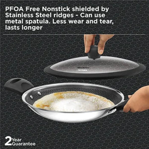 Hawkins Tri-Ply Stainless Steel with Shielded Nonstick 1.25 Litre Appachatty with Glass Lid | Black