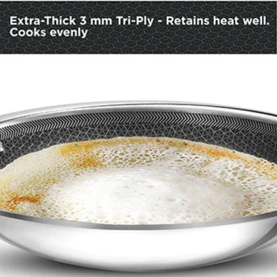 Hawkins Tri-Ply Stainless Steel with Shielded Nonstick 1.25 Litre Appachatty with Glass Lid | Black