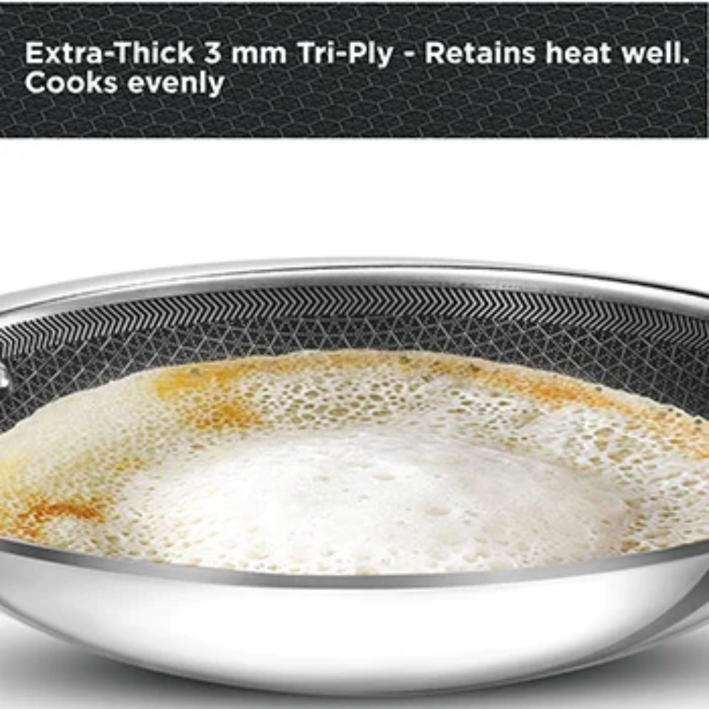 Hawkins Tri-Ply Stainless Steel with Shielded Nonstick 1.25 Litre Appachatty with Glass Lid | Black