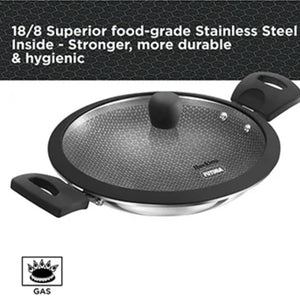 Hawkins Tri-Ply Stainless Steel with Shielded Nonstick 1.25 Litre Appachatty with Glass Lid | Black