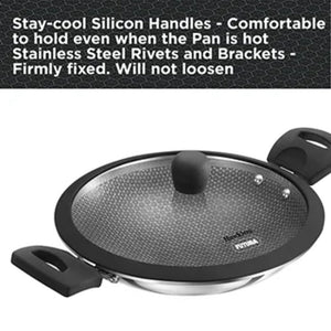 Hawkins Tri-Ply Stainless Steel with Shielded Nonstick 1.25 Litre Appachatty with Glass Lid | Black