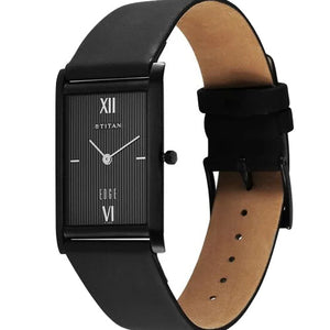 Titan Edge Quartz Analog Black Dial Leather Strap Watch for Men 25.1mm NT1043NL01