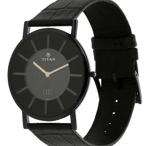 Titan Edge Quartz Analog Black Dial Leather Strap Watch for Men 37.3mm NT1595NL01