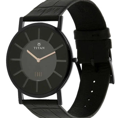Titan Edge Quartz Analog Black Dial Leather Strap Watch for Men 37.3mm NT1595NL01