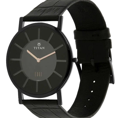 Titan Edge Quartz Analog Black Dial Leather Strap Watch for Men 37.3mm NT1595NL01