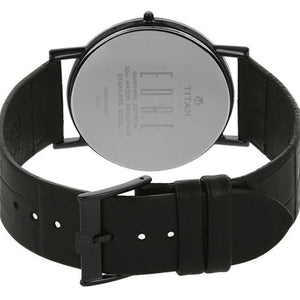 Titan Edge Quartz Analog Black Dial Leather Strap Watch for Men 37.3mm NT1595NL01