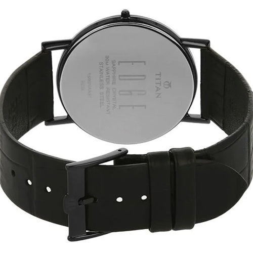Titan Edge Quartz Analog Black Dial Leather Strap Watch for Men 37.3mm NT1595NL01