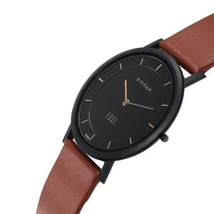 Titan Edge Quartz Analog Black Dial Leather Strap Watch for Men 37.3mm NT1595NL03