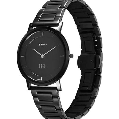 Titan Edge Quartz Analog Black Dial Black Stainless Steel Strap Watch For Men 38.4mm NT1595NM01