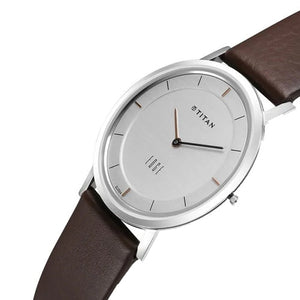 Titan Edge Silver Dial Analog Stainless Steel Leather Strap Watch for Men 37.3mm NT1595SL03