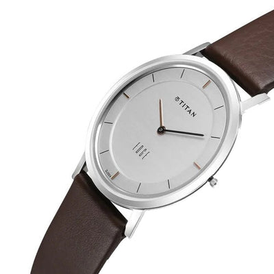 Titan Edge Silver Dial Analog Stainless Steel Leather Strap Watch for Men 37.3mm NT1595SL03