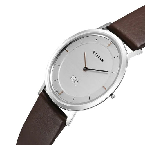 Titan Edge Silver Dial Analog Stainless Steel Leather Strap Watch for Men 37.3mm NT1595SL03