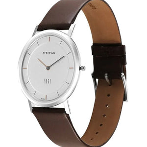 Titan Edge Silver Dial Analog Stainless Steel Leather Strap Watch for Men 37.3mm NT1595SL03