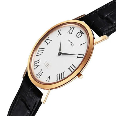 Titan Edge Quartz Analog White Dial Black Leather Strap Watch For Men 37.3mm NT1595WL01
