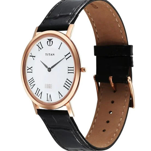 Titan Edge Quartz Analog White Dial Black Leather Strap Watch For Men 37.3mm NT1595WL01