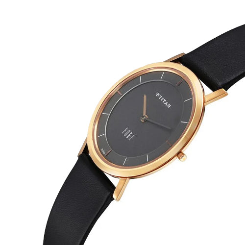 Titan Edge Quartz Analog Anthracite Dial Leather Strap Watch for Men 37.3mm NT1595WL09
