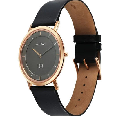 Titan Edge Quartz Analog Anthracite Dial Leather Strap Watch for Men 37.3mm NT1595WL09
