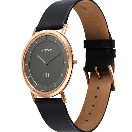 Titan Edge Quartz Analog Anthracite Dial Leather Strap Watch for Men 37.3mm NT1595WL09