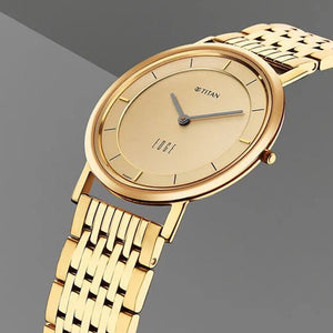 Titan Edge Metal Yellow Dial With Yellow Gold Stainless Steel Strap Watch For Men 38.4mm NT1595YM01