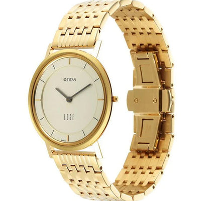 Titan Edge Metal Yellow Dial With Yellow Gold Stainless Steel Strap Watch For Men 38.4mm NT1595YM01