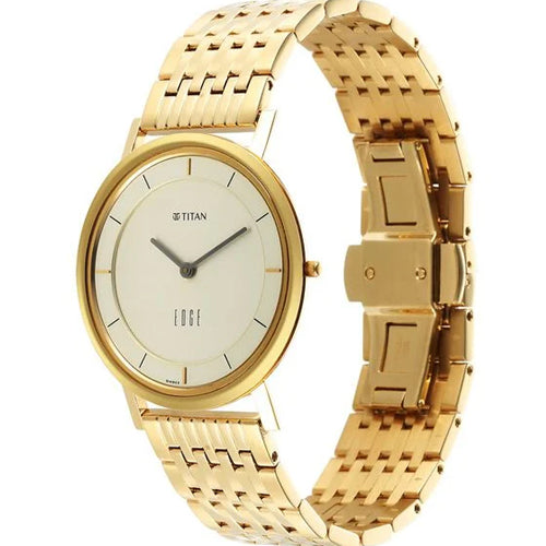 Titan Edge Metal Yellow Dial With Yellow Gold Stainless Steel Strap Watch For Men 38.4mm NT1595YM01
