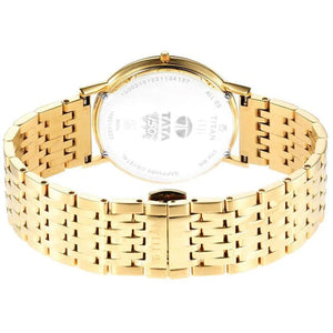 Titan Edge Metal Yellow Dial With Yellow Gold Stainless Steel Strap Watch For Men 38.4mm NT1595YM01