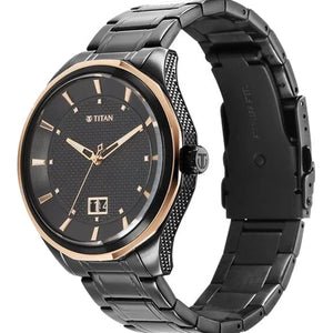 Titan Regalia Opulent Quartz Analog with Date Black Dial Black Stainless Steel Strap Watch for Men 42.5mm NT1829KM04