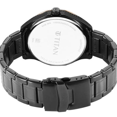Titan Regalia Opulent Quartz Analog with Date Black Dial Black Stainless Steel Strap Watch for Men 42.5mm NT1829KM04