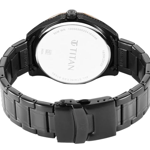 Titan Regalia Opulent Quartz Analog with Date Black Dial Black Stainless Steel Strap Watch for Men 42.5mm NT1829KM04