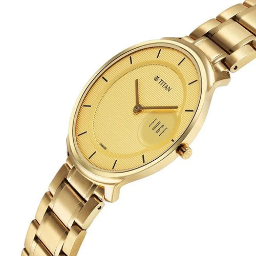 Titan Edge Metal Golden Dial Stainless Steel Strap Watch for Men 38mm NT1843YM02