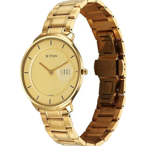 Titan Edge Metal Golden Dial Stainless Steel Strap Watch for Men 38mm NT1843YM02