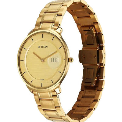 Titan Edge Metal Golden Dial Stainless Steel Strap Watch for Men 38mm NT1843YM02